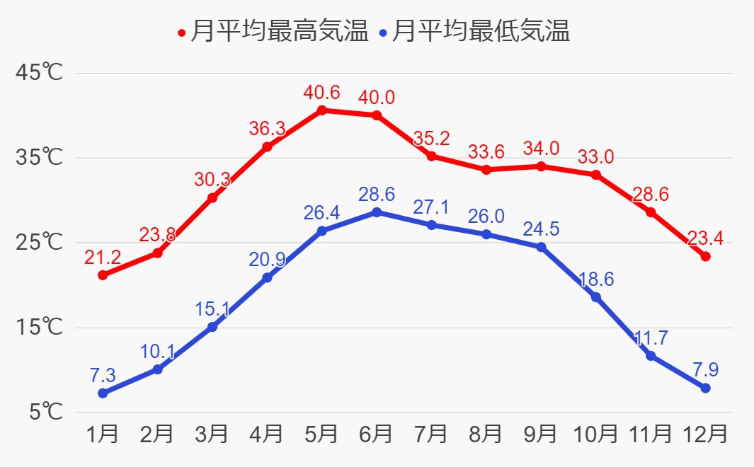 デリーの年間気温